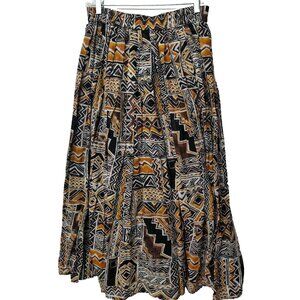 Bechamel Pleated Modest Hippie Long Skirt Stretch Waist Size Med Ethnic Print